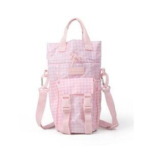 Blogilates Pink Gingham Water Bottle Sling Bag Insulated Pockets Adjustable Twee